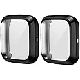 HANKN 2 Pack Screen Protector Case Compatible with Fitbit Versa 2 Black, Soft TPU Full Coverage Protective Cover Bumper (Black+Black)