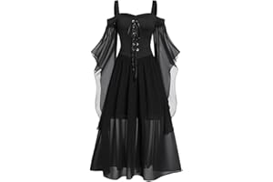 DGZTWLL Frauen Halloween Gothic Hexe Vintage Kleid Plus Size Sexy Lange Fledermausärmel Lace Up V-Ausschnitt Bandage Bodycon Kleider