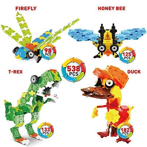 WEofferwhatYOUwant Blocs Plats T-Rex, Dinosaure, Luciole, Abeille, Canard, etc. Bâtiment de Puzzle en 3D Figures Niveau 2. Collectez Les Tous