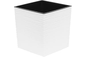 Pot de fleurs en plastique sculpté Juka 25 cm et bac d'interieur, blanc