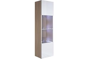 MB Muebles Bonitos, Vitrina Colgante Luke V6 para Salón o Comedor Moderno con Luz LED, Mueble Modular de Melamina Mate y Brillo, Color Sonoma y Blanco, 40x165x29 cm