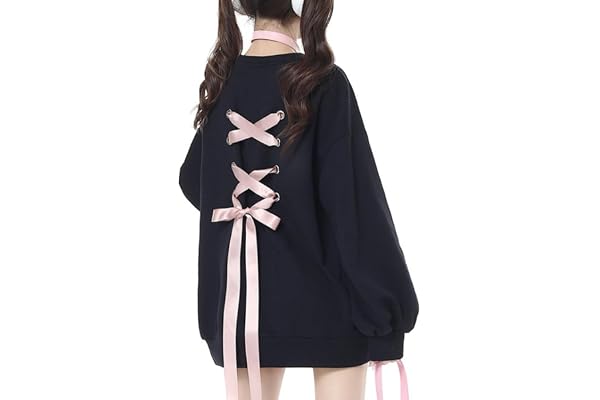 CheJooe Dam Kawaii lös pullover japansk söt hjärtband långärmad rund hals huvtröjor sweatshirts Y2K tonårstjejer Harajuku stil sweatshirt vår höst mode toppar