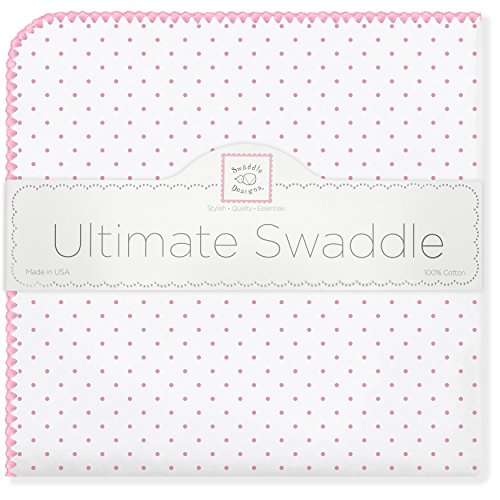 SwaddleDesigns Ultimate Swaddle Blanket, Premium Cotton Flannel, Classic Polka Dots, Pink
