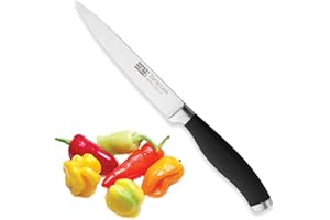 Taylors Eye Witness Syracuse All Purpose Kitchen Knife - Professional 13cm/5” Cutting Edge, Multi Use. Ultra Fine Blade, Precision Ground Razor Sharp. Soft Textured Grip Matte Black Handle.