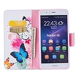 Honor V8 Hülle,Cozy Hut Lederhülle / Ledertasche / Hülle / Case / Cover / Etui / Tasche/ Kunstleder Tasche für Huawei Honor V8 Wallet Case Flip Cover Hüllen Schutzhülle Etui Ledertasche Stand Funktion mit Karten – Zwei Schmetterlinge - 7
