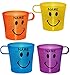 Produktbild 4 Stück _ Trinkbecher / Henkeltasse - " lustiges & lachendes Gesicht - BUNT " - incl. Namen - aus Kunststoff Plastik - Tasse - Kindertasse / Kinderbecher - transparent & durchsichtig - für Baby - Trinklerntasse / Kleinkinder - Kindergeschirr - Becher Jungen & Mädchen - Henkelbecher - Kinder & Erwachsene - Campinggeschirr