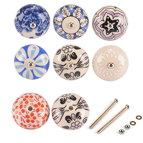 MyArmor Set of 8 Hand Painted Ceramic Decorative Knobs Handles Pulls for Furniture Door Cabinets Drawer Cupboa