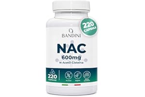 Bandini® NAC N-Acetil-Cisteina 220 Capsule 600mg (+7 Mesi),Precursore del Glutatione, Acetilcisteina 600mg, 1 Capsula al Giorno, Alto Dosaggio di N-Acetilcisteina Aumentata, Integratore 100% Vegano