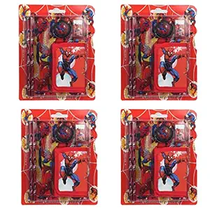 Estore Spiderman Cartoon Printed Stationery Kit with Pencil, Eraser, Scale, Sharpener and Wallet Stationary Set for Boys Kids (Pack of 12 )