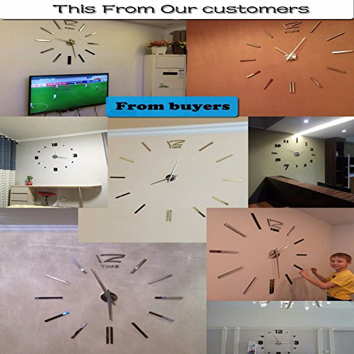 Aidudo DIY Grosse Wanduhr 3D Spiegel Aufkleber WandSticker Grosse Uhr Zimmerdeko Geschenk 80-150cm Diameter. (Silber) - 2