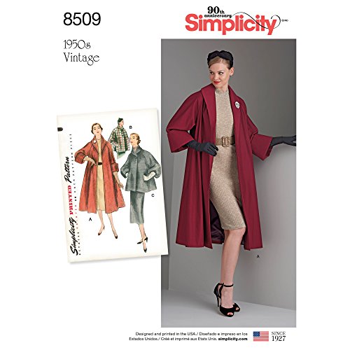 Simplicity 8509 R5 (14-16-18-20-22) Patron Vintage Manteau ou Veste, Papier, Blanc, 22 x 15 x 1 cm