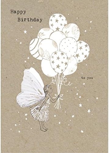 Greetings Card (HG9391) - Female Birthday - Fairy Holding Balloons - White Ink Range - Jewel Finish