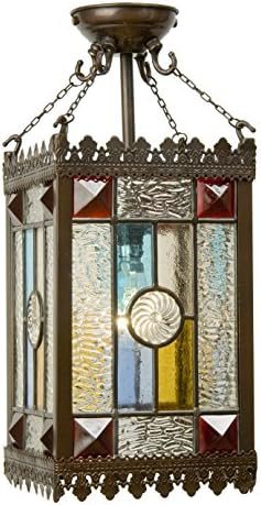 Kansa Lighting Victorian Lantern, Glass, Blue, Red, yellow, clear &amp; Antique, B22