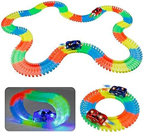 QQPOW Track Car Racing Oche Toy for Children up to 3 Years DIY Kids Assembly Toy with Race Track and Electric Car Orbits (221pcs) (221pcs)