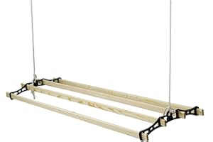 Gr8 Home Black Cast Iron Wooden Hanging 118cm Retro Vintage Antique 4 Lath Slat Victorian Edwardian Clothes Horse Creel Airer Dryer Kitchen Rack Ceiling Pulley Laundry Drier