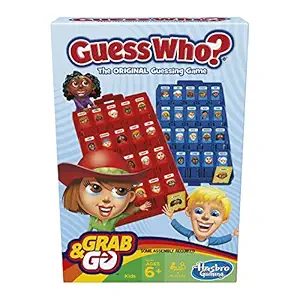 Hasbro Gaming Guess Who? Grab and Go Game, Original Guessing Game for Kids Ages 6 and Up, Portable 2 Player Game, Travel Game for Kids, Multicolour