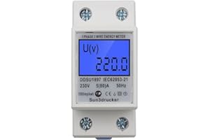 ‎SUN3DRUCKER LCD Digitale Stromzähler Wechselstromzähler Hutschiene KWh Zähler 5(80) A 1-phasiger 2-poliger 2P-DIN-Schienen-Stromzähler