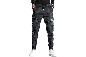 ORANDESIGNE Pantaloni Cargo Uomo Pantaloni Lunghi con Coulisse Pantaloni di Hip Hop Pantaloni Sportivi Pantaloni Punk Multi-Tasca Casual Streetwear Ragazzi Pantaloni