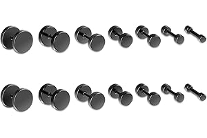 AllerPierce 14PCS 7 Pairs Stud Earrings For Men Women Faux Gauges Ear Tunnel Stainless Steel Fake Ear Plugs Earrings 2mm-10mm