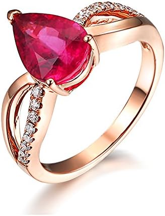 Fashion Women Genuine Pink Gemstone Tourmaline Diamond Rose Gold 14K Ring Set Engagement Wedding Promise for Women