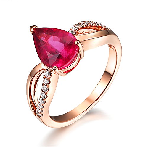 Fashion Women Genuine Pink Gemstone Tourmaline Diamond Rose Gold 14K Ring Set Engagement Wedding Promise for Women
