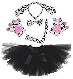 disfraz perro niña material ligero Petitebelle Diadema Bowtie Guantes de cola Tutu niña Disfraz de 5 piezas Un tamaño perro dálmatas