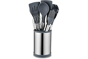 Aoresac Set di Utensili da Cucina in Silicone, 12 Pezzi Resistente al Calore Antiaderenti Utensili da Mestoli Cucina in Silicone con Manico in Acciaio Inossidabile (Grigio)