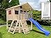Produktbild Stelzenhaus Tobi Kinderspielhaus grau mit Kletterwand, Sandkasten und Abdeckplane. Rutsche Optional. Baumhaus Tobi 4 you, Rutsche wählen:blaue Rutsche, Sicherheit wählen:4 x Bodenanker