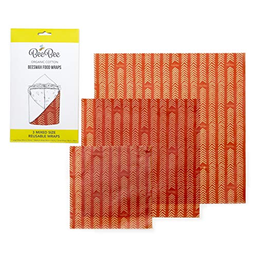 BeeBee & Leaf Wraps | 2 Large Beeswax Food Wraps | Organic Cotton and British Beeswax | Eco Friendly | Zero Waste | Clingfilm Alternative | Reusable (Chevron)