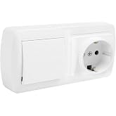 Schuko + Surface Switch/Switch &bull; Surface Switch &bull; Wall Socket &bull; Outlet &bull; White