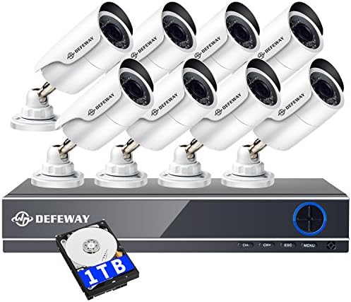 DEFEWAY 1080P CCTV Camera System for Home and Business, 8 pcs 2.0 Megapixel / 2000TVL Metal Bullet Security Camera 8 Channel 1080P 5-in-1 DVR Kit with 1TB Hard Drive (1080P SONY CMOS,100ft Night Vision, App/Web Remote Monitor)