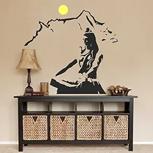 Decals Design Lord Shiva Meditating on Kailash Mountain Wall Sticker (PVC Vinyl, 60 cm x 90 cm, Black)