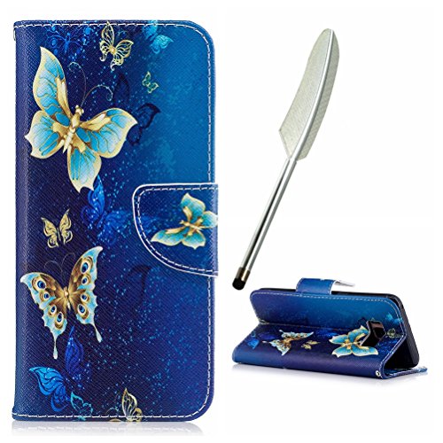 Galaxy S8 Plus Hülle, Edaroo Bunte Niedliche Lustige Tiere Blumen Geldbörse Kreditkarten Slots Stand Funktion Durable Drop Proof Ultra Dünne Magnetische Klapphülle Schutzhülle Flipcase PU Leder Tasche Flip Cover für Samsung Galaxy S8 Plus - Luxus Blaue Schmetterlinge