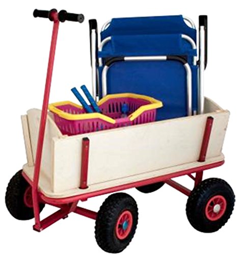 Bollerwagen mit Tragkraft 100 kg, Holz-Seitenwände und Boden, Metallrahmen mit Pulverbeschichtung, Transportwagen, Handwagen aus Holz, 10 Zoll Gummi-Reifen, Izzy Sport - 3