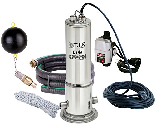 T.I.P. 30164 Zisternen-Tauchdruckpumpe Edelstahl EJ 6 Plus mit Anschlusszubehör und elektronischer Pumpensteuerung, bis 6.300 l/h Fördermenge