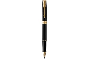 Parker Sonnet Penna Roller | Laccatura di Colore Nero con Finiture in Oro | Pennino Sottile | Confezione regalo