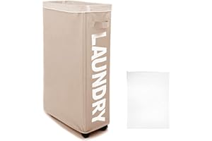 IHOMAGIC 62L Cesto della Biancheria Pieghevole con Ruote - Grande Cesto Biancheria con Borsa da Bucato Rimovibile - Cesta del Bucato Rettangolare in Piedi per Asciugamani, Giocattoli - Cachi