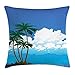 Produktbild JIEKEIO Island Throw Pillow Cushion Cover, Tropical Island Coastline with Coconut Palm Trees and Fluffy White Clouds Seascape, Decorative Square Accent Pillow Case, 18 X 18 Inches, Multicolor
