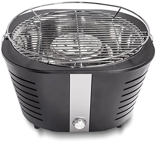 Gartendia Grill für Balkon und Terrasse, Tischgrill mit Holzkohle in Schwarz, Holzkohlegrill mit Aktivbelüftung, Grill Virginia für draußen - 2