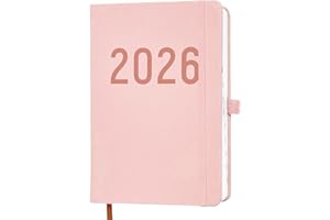 RWUPTG 2026 Diary A5 Page a Day,A5 Diary 2026 Day Per Page from January 2026 to December 2026 Full Year Daily Planner with Pen Holder & Bookmark,Faux Leather Cover,Elastic Closure (Pink)
