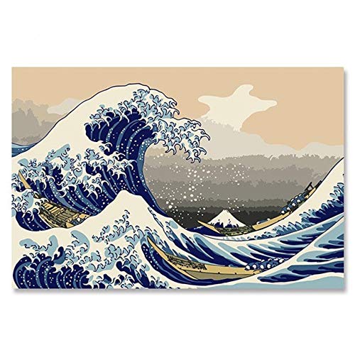 Superluckty Float world draw Ukiyoe Mount Fuji, Japan Big fish house DIY Digital Painting By Numbers Modern Wall Art Canvas Painting Unique