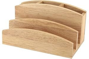 apollo THE HOUSEWARES BRAND Letter Rack Pen Tidy, Organiser, Stand, Hevea Wood, Great Idea, Size: 23x14x12cm, Natural