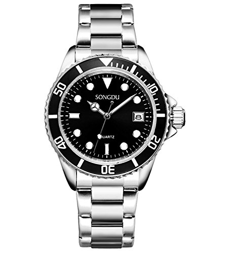 SONGDU Herren Armbanduhr Quarz Silber Edelstahlband Analog,Kalender Datum Fenster - Schwarzes Zifferblatt SONGDU Herren Armbanduhr Quarz Silber Edelstahlband Analog,Kalender Datum Fenster - Schwarzes Zifferblatt