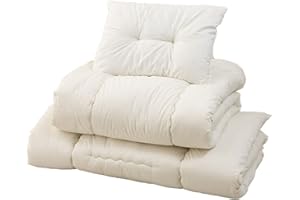 EMOOR Set Futon Giapponese Salvaspazio (Materasso Futon, Trapunta e Cuscino) 95 x 195 cm Prodotto in Giappone Bianco, Materasso Pieghevole per Dormire sul Pavimento Tatami Shikibuton Ospite Campeggio