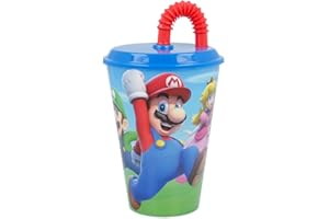 ALMACENESADAN 2711; Vaso con caña Super Mario; Producto de plástico Reutilizable; Libre BPA; Capacidad 430 ml
