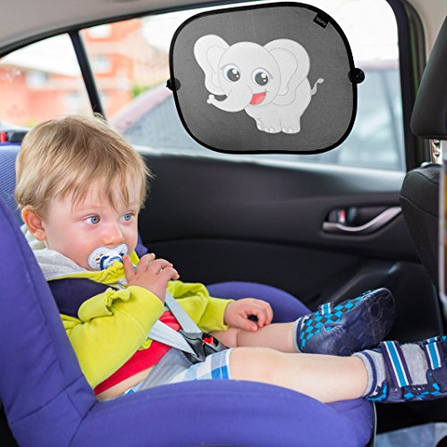 Sonnenschutz Elefant – SILUNO Sonnenblende für Auto Seitenfenster Dachfenster – Autosonnenschutz mit Saugnäpfen für Kinder Baby Erwachsene – Sonnenblenden Sonnenschutzblende Schwarz UV – mit 2 Jahren Zufriedenheitsgarantie - 4