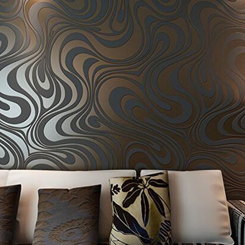 Little Thing Dick Non-Woven Modern Luxus Abstrakt Kurve Gestreift 3D Wallpaper Tapeten Wand Wandaufkleber für Schlafzimmer Wohnzimmer TV Hintergrund 0.7×8.4m (Schwarz) - 3