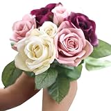 ❤️El paquete incluye: 1 x 9 cabezales de flores artificiales de seda de flores de hojas rosa boda floral decoración ramo