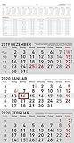 3-Monatskalender klein 2020 - Wandplaner - Bürokalender (23,7 x 45 geöffnet) - mit Datumsschieber - inkl. Jahresübersicht by 
