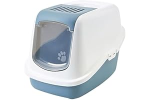 Savic bac litiere pour Chat Nestor - Bleu - avec Capot - façade Rabattable - Filtre à Charbon - Design Moderne - 56x39x38,5 cm